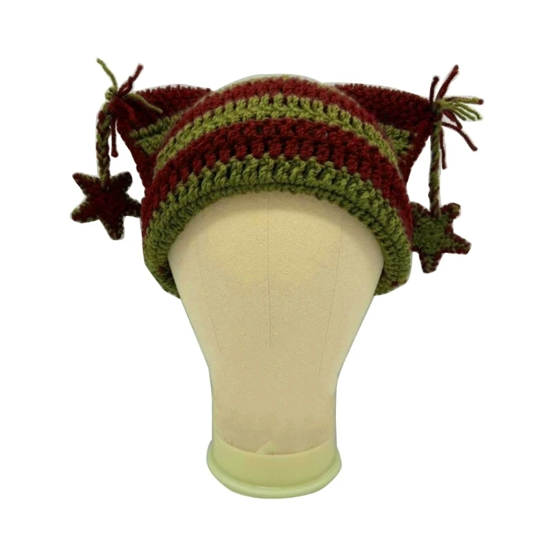 Chapéu feminino feito à mão y2k gorro menina pilling resistente punk senhora outono chapéu feminino gorro handcrochet malha