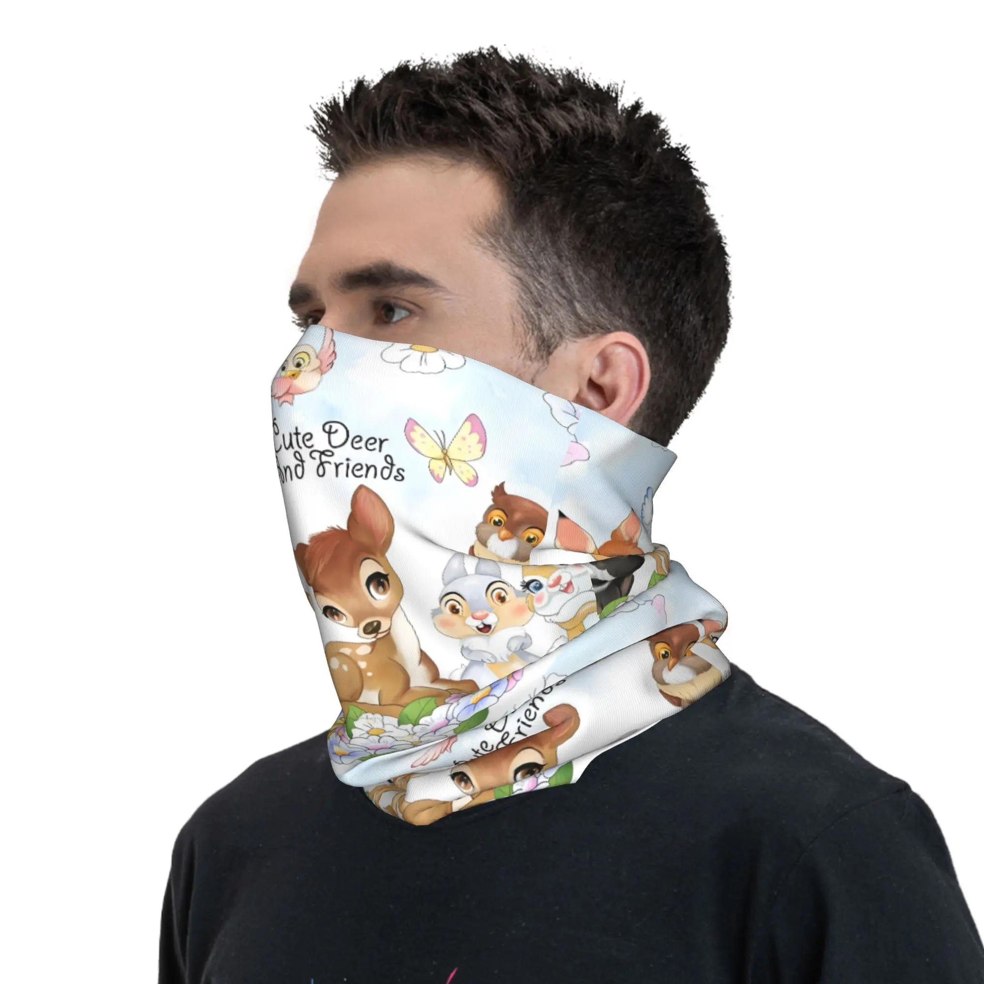 مخصص بامبي باندانا الشتاء الرقبة أدفأ المرأة يندبروف التفاف الوجه وشاح للمشي لمسافات طويلة الطباعة الكلاسيكية الحيوان الجراب عقال