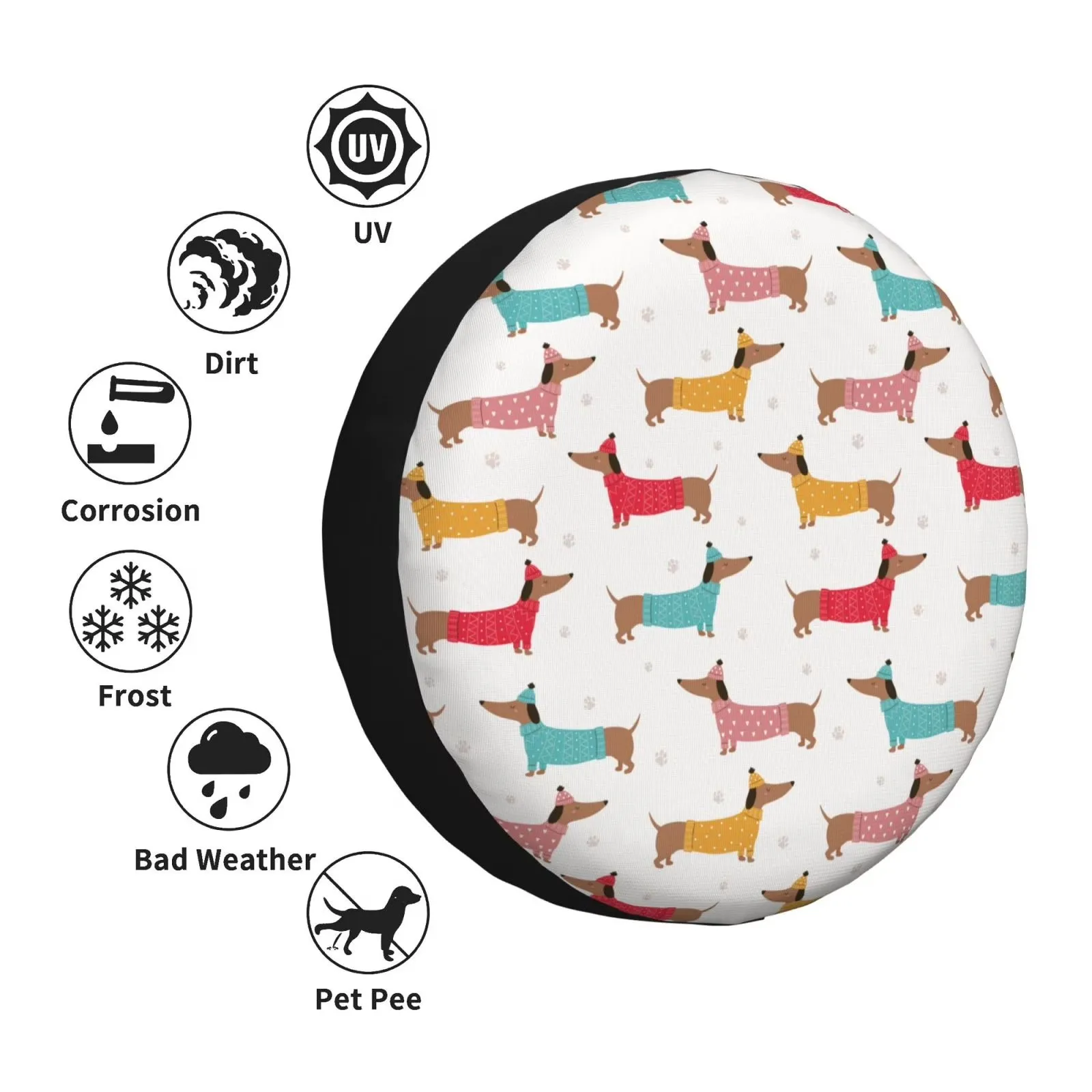 Dachshund Dog Puppy Print Tire Cover Adjustable Waterproof Dustproof Protector for SUV Truck