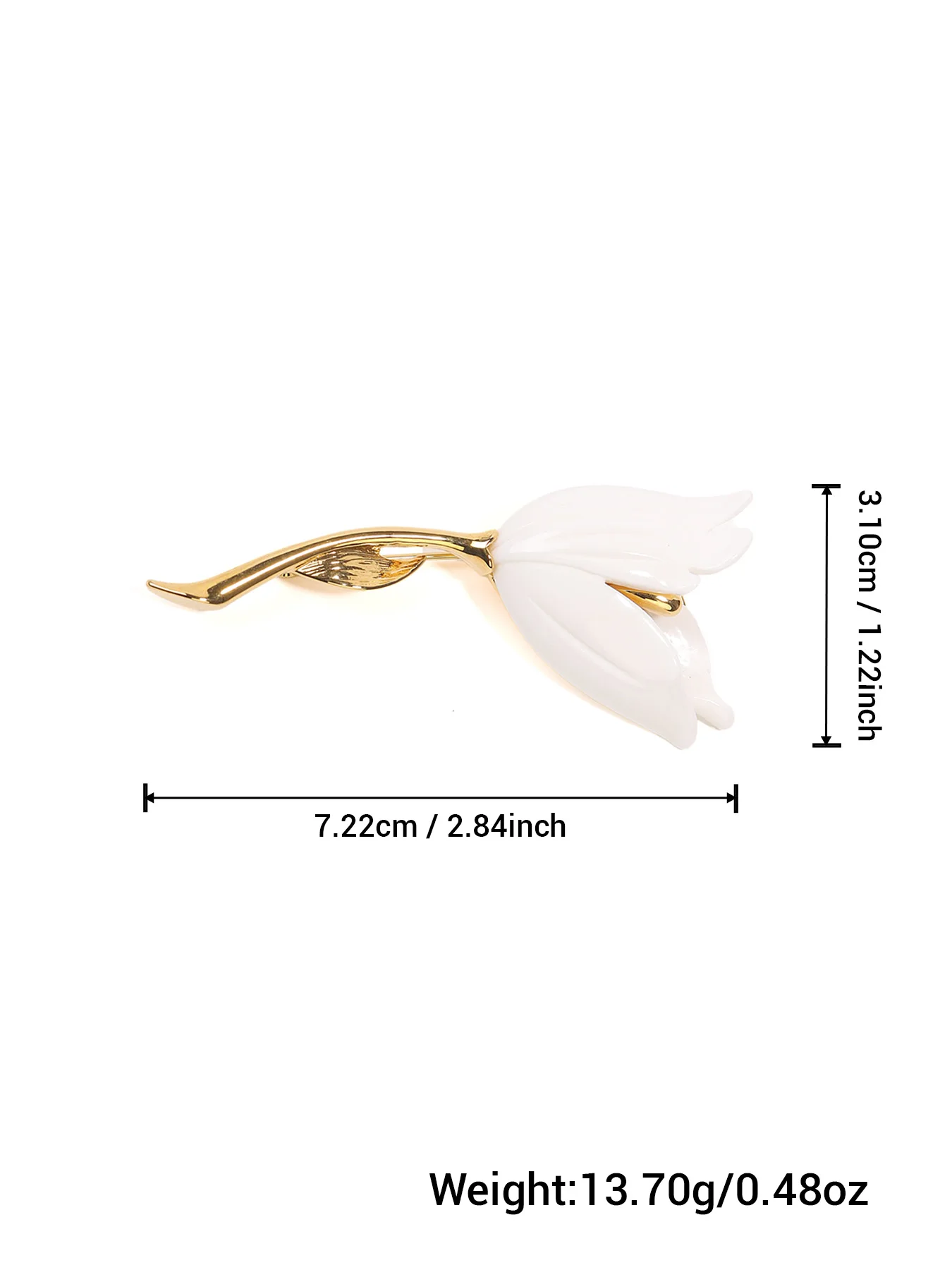 Vintage White Flower Brooch, Gold Tone Stem Lapel Pin for Women