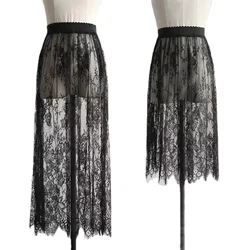 Falda larga de tul transparente de encaje blanco para mujer, Falda Midi de playa de cintura alta elástica, elegante, negro, 2 longitudes, envío directo