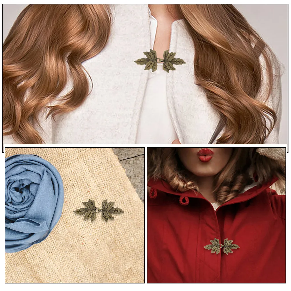 4Pairs Alloy Maple Leaf Clasp Vintage Cape Cloak Clip Cardigan Shawl Collar Fastener Elegant Metal Buckle for Dress Coat