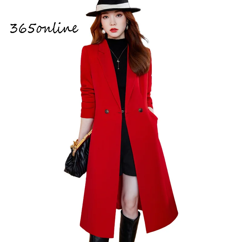 

Women Windbreaker Autumn Winter 2022 Long Coat Blazers Professional OL Styles Woolen Overcoat High Quality Fabric Female Clothes