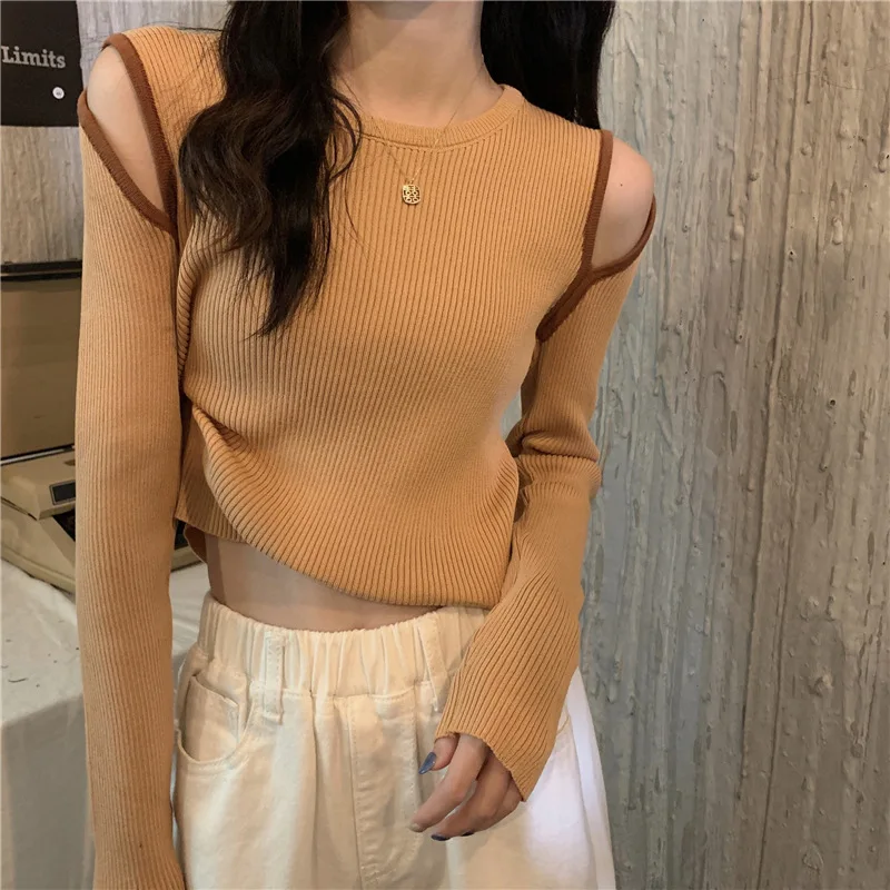 2023 Women Sweater Spring Autumn Long Sleeve O-neck Pullovers Bottoming Shirts Fashion off-the-shoulder Sweater Knitwear Jumpers