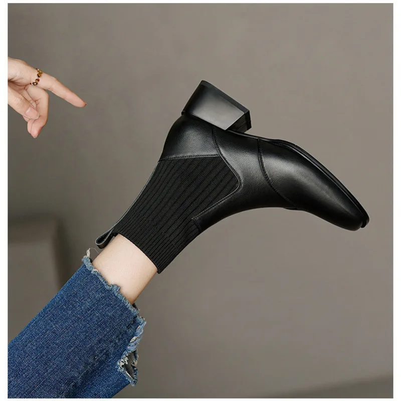 Winter Women's Boot Wedge Heel Fashion and Aesthetic Pointed Knitted Soft and Comfortable Breathable Rubber Sole Shoes 2024 New