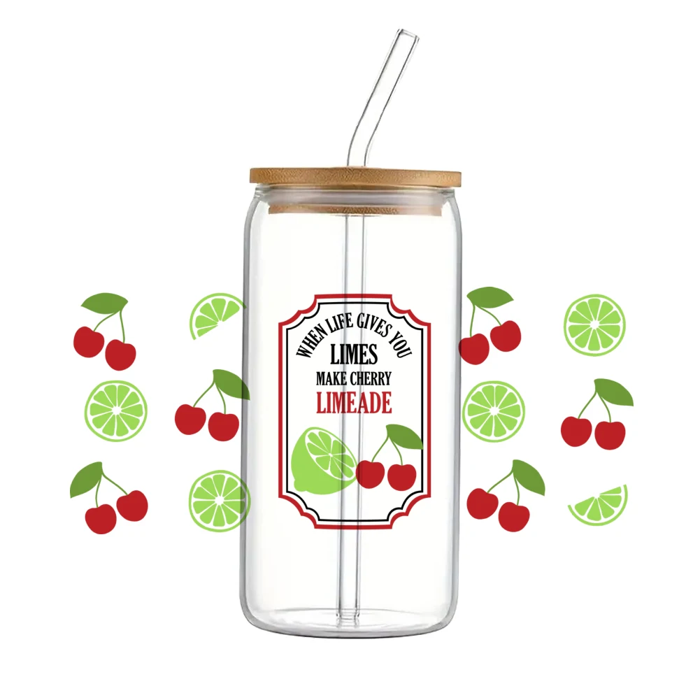 Summer lemon Strawberries 3D UV DTF Wraps Transfer Sticker DIY For 16oz Libbey Glass Cup Waterproof Wrap Transfers Decals  Cup