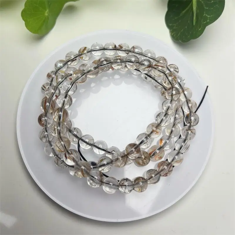 

7 мм натуральный черный золотой супер семь кварц тройной круг браслет ручной работы эластичная веревка роскошные ювелирные изделия энергетический исцеляющий подарок 1 шт.