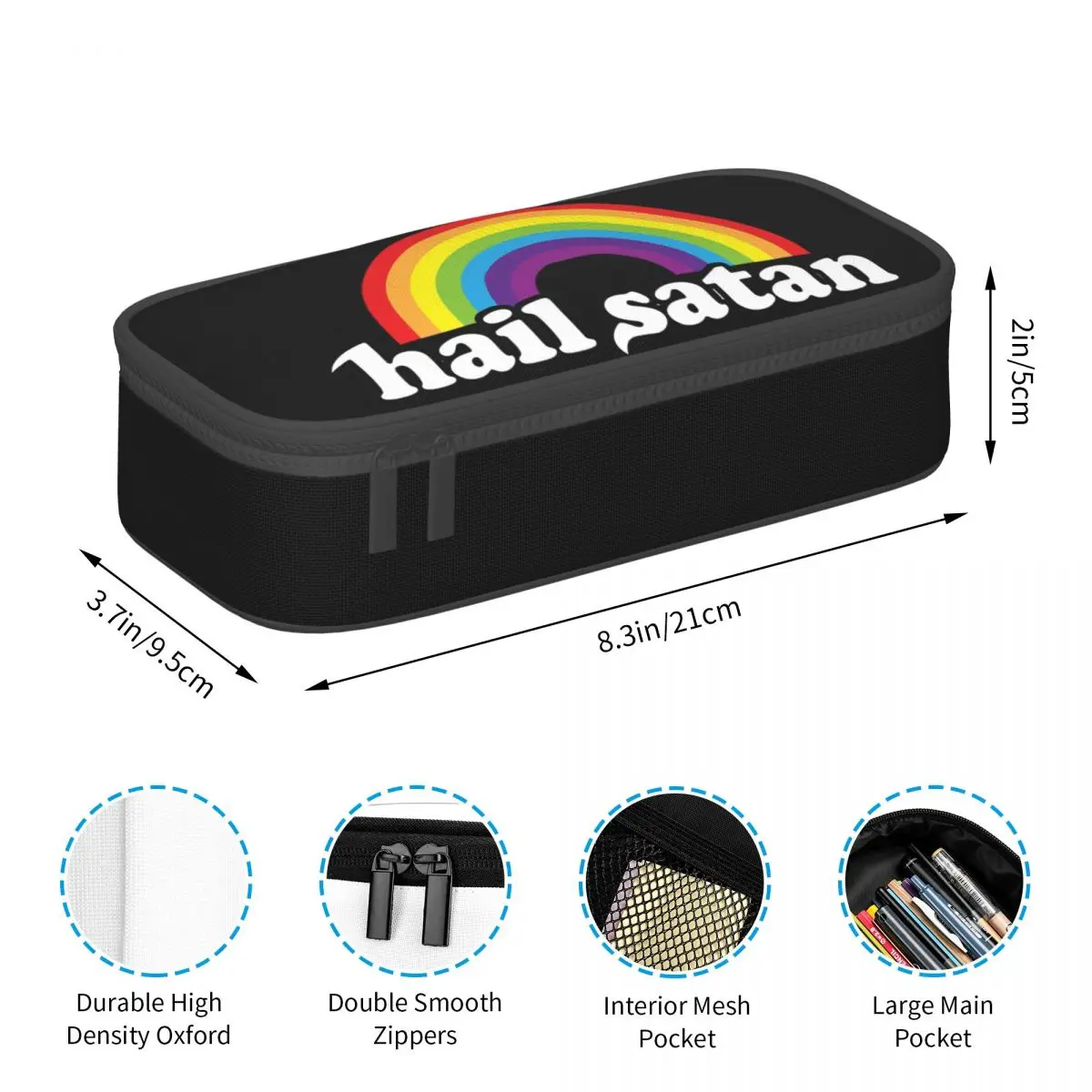 Hail Satan Rainbow Pencil Cases Large Storage Pen Bags Pen Box Pencil Pouch For Boys Girls Students Stationery School Office