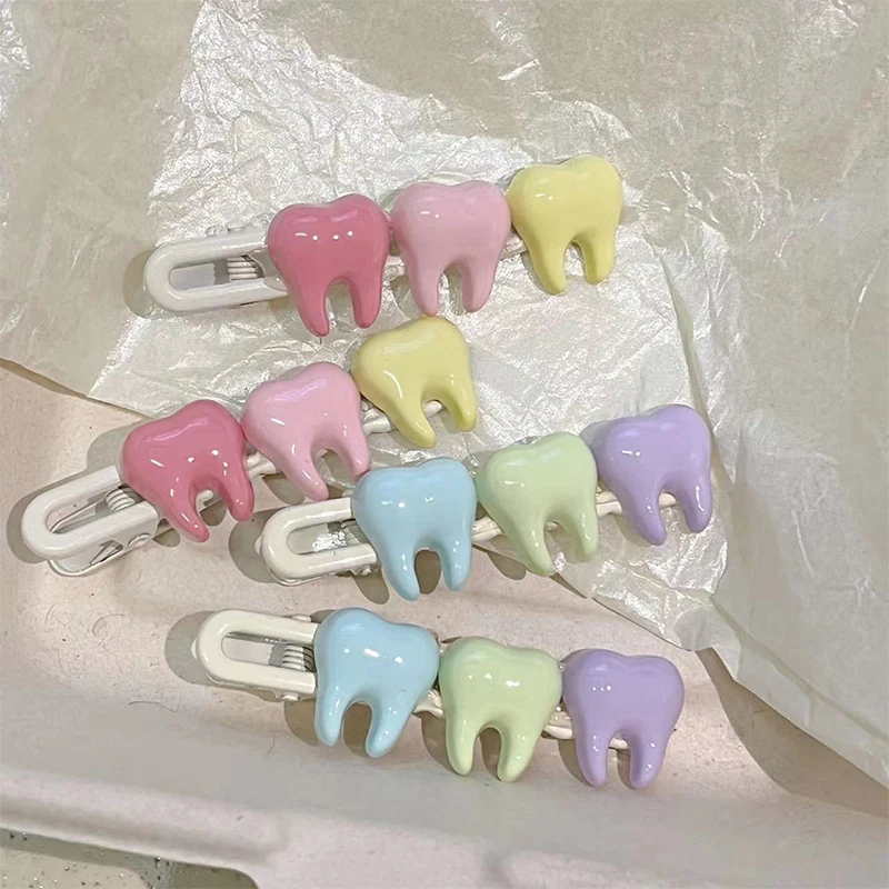 Cute Simulation Teeth Metal Hair Clips Funny Creative Cool Lovely Duckbill Clips For Women Sweet Cool Y2k Hair Accessories