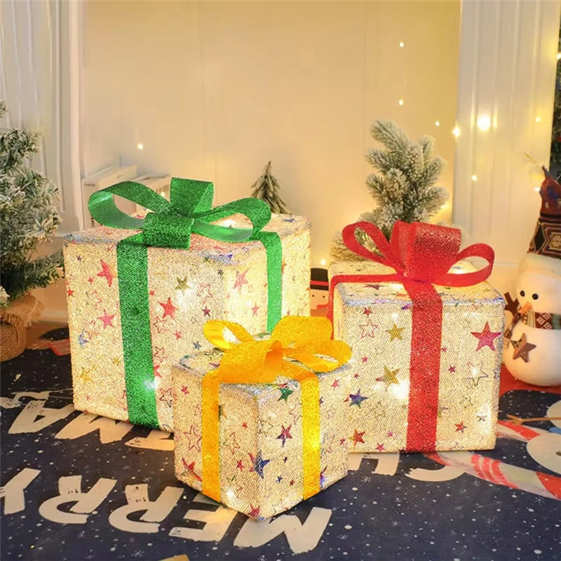 Hot Sale-Remote-Controlled Christmas Lighted Gift Boxes, Set Of 3, Luxury Smart Present Boxes For Indoor/Outdoor Christmas Decor