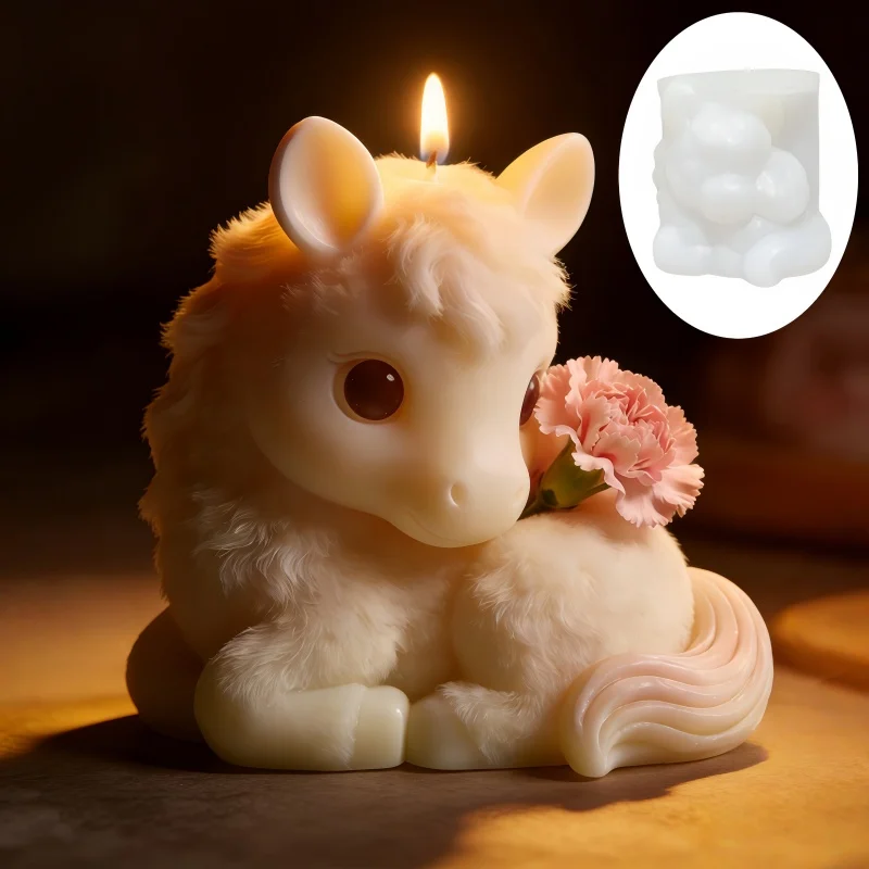 Flower foal shaped candle silicone mold squatting cute horse resin mold animal foal gypsum mold Christmas Halloween gift