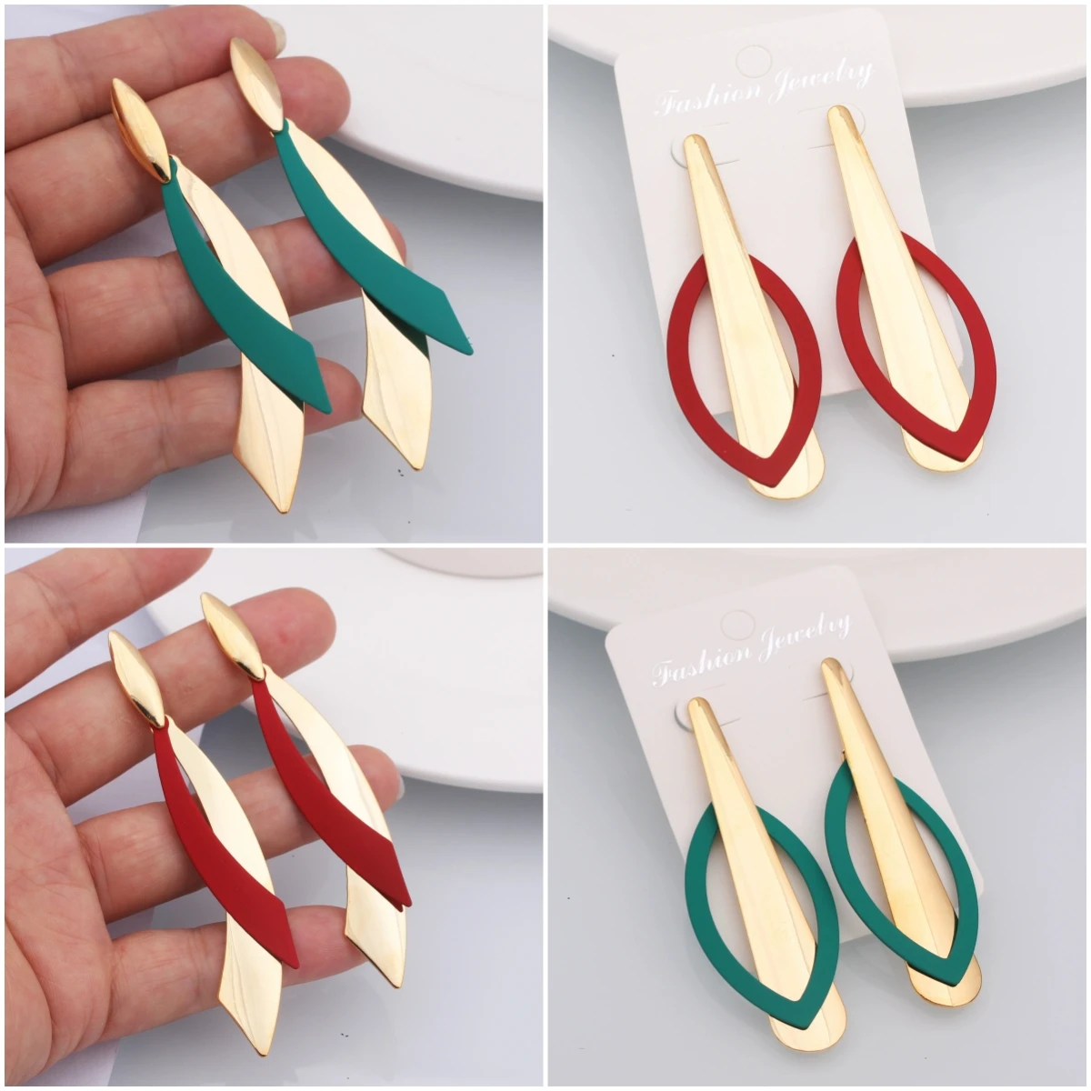 Exaggerated Irregular Metal Big Dangle Earrings for Women Green Red Personality Geometry Drop Earrings Trendy European Jewelry