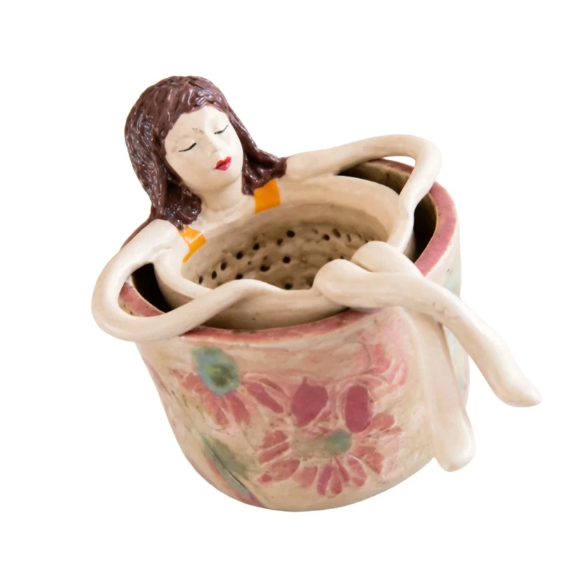 Seated Woman Figure Tea Strainer with Extended Limbs for Cup Placement