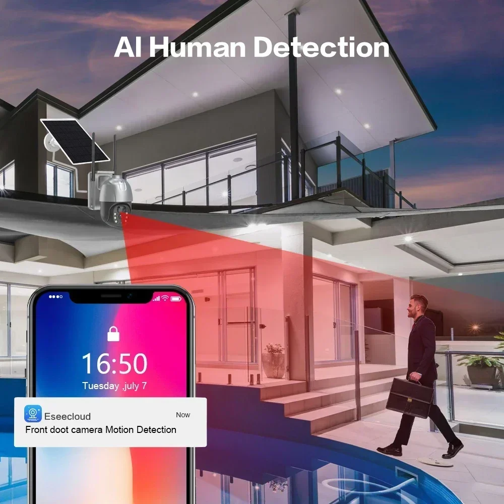 5MP 4G SIM Card Solar PTZ Camera Max 256G TF Card Built-In Battery Outdoor Security Track CCTV Surveillance IP Cameras EseeCloud