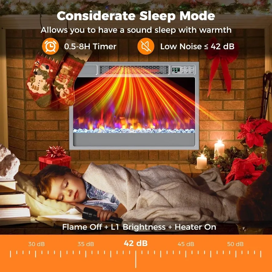 Electric Fireplace Inserts 23-inch Wide 1500W Recessed Fireplace Insert w/Remote Control 6 Flame Colors 5 Brightness 8H Timer O