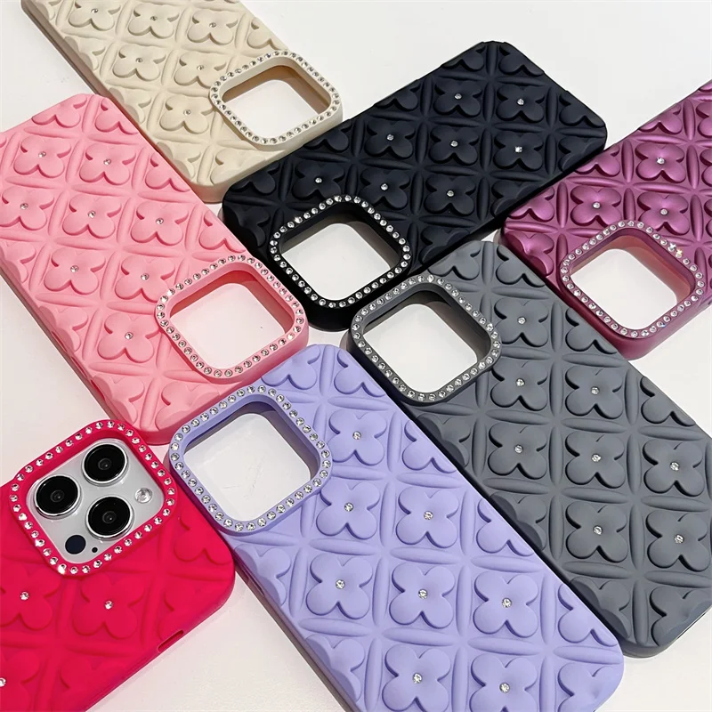 สีสันเรียบง่ายElegant Designสเปรย์น้ํามันสามมิติดอกไม้Dotเจาะเคสโทรศัพท์สําหรับiPhone 11 12 13 14 15 16 Pro Max