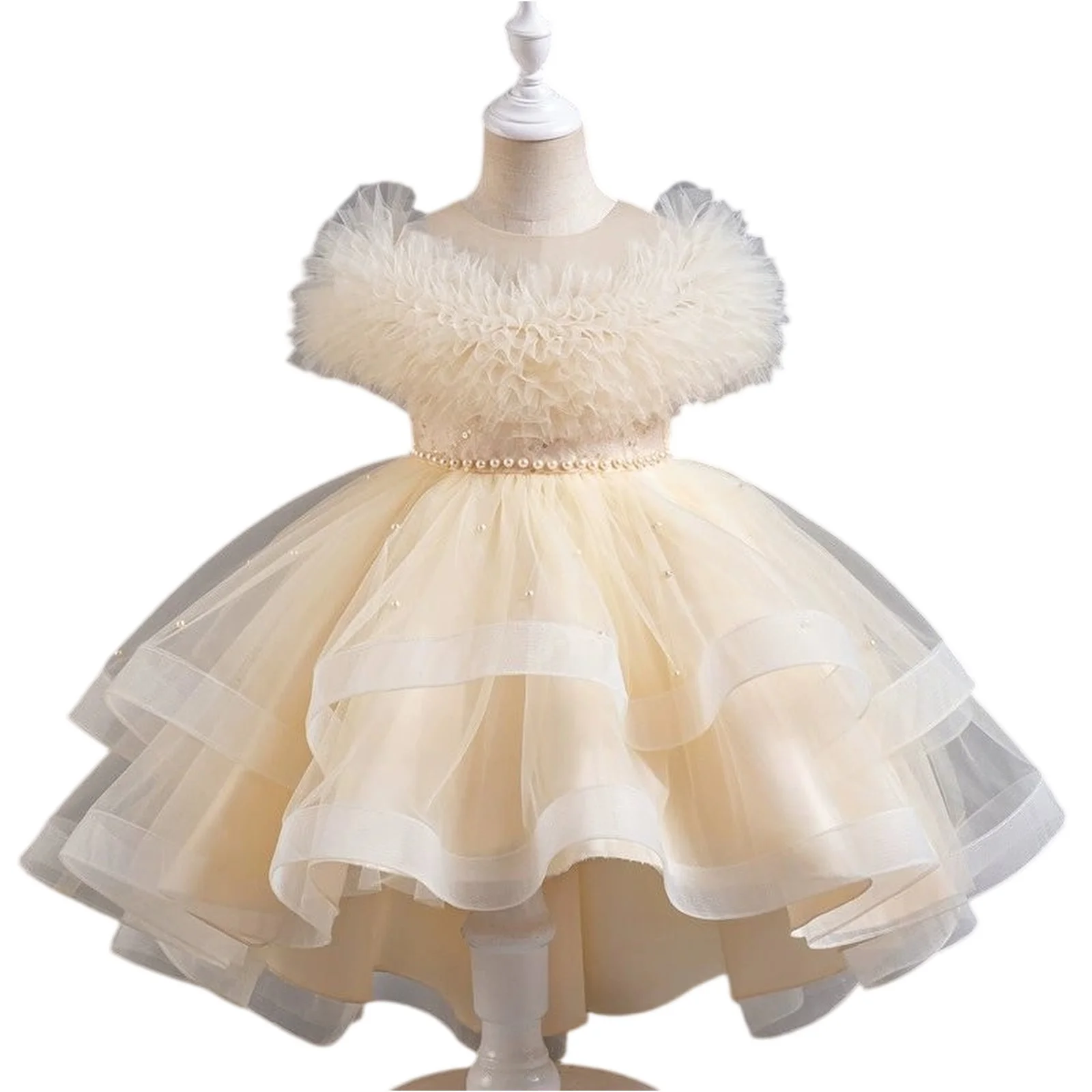 

3-12Years Fashion Solid Color Girl Evening Gown Lace Mesh Sleeveless Party Dress for Kids Girl Summer Children Girls Party Dress