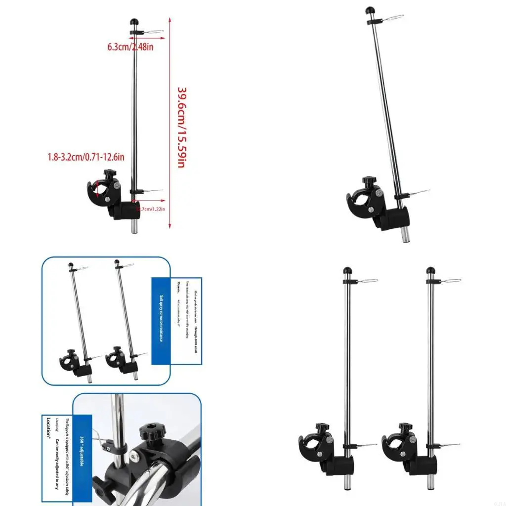   Detachable Marine Boat Flag Holder Stainless Steel Poles With Adjustable Mount