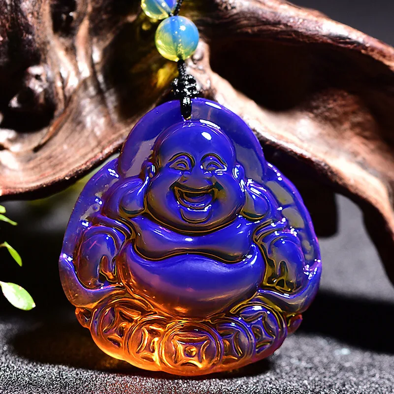 

Dominica5APurified Water Blue Amber Pendant Natural Amber Beeswax Maitreya Buddha Pendant Necklace Sweater Chain