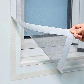 Multiple sizes, mosquito-proof, breathable, easy-install hook & loop self-adhesive window screen for living rooms and bedrooms