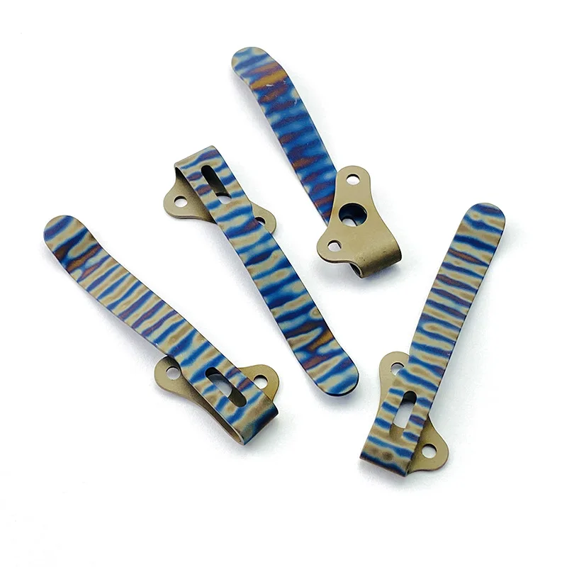 Custom Made Flame Texture Knife Titanium Deep Carry Pocket Clip For Demko AD20 AD20.5 Knives Back Clamp DIY Make Accessory Part