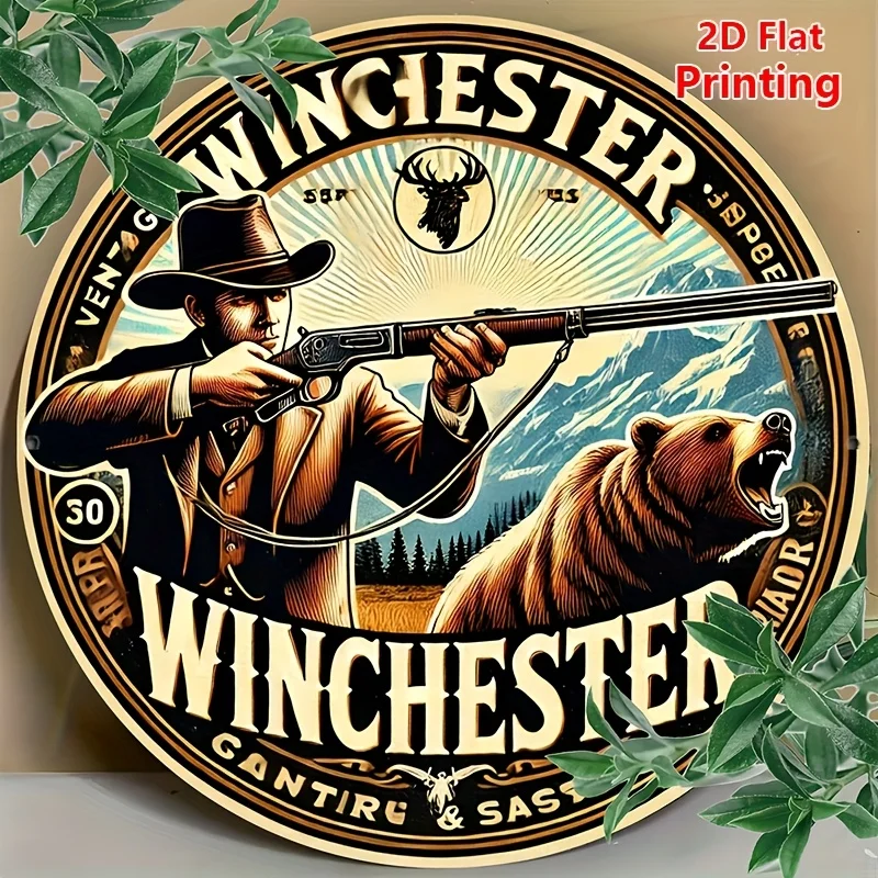 1 Stück Winchester Vintage Aluminium-Wandkunst, Retro-rundes Metallschild, mit Folie graviert, vielseitig einsetzbar, einfach aufzuhängen, langlebig, kein Elektriker