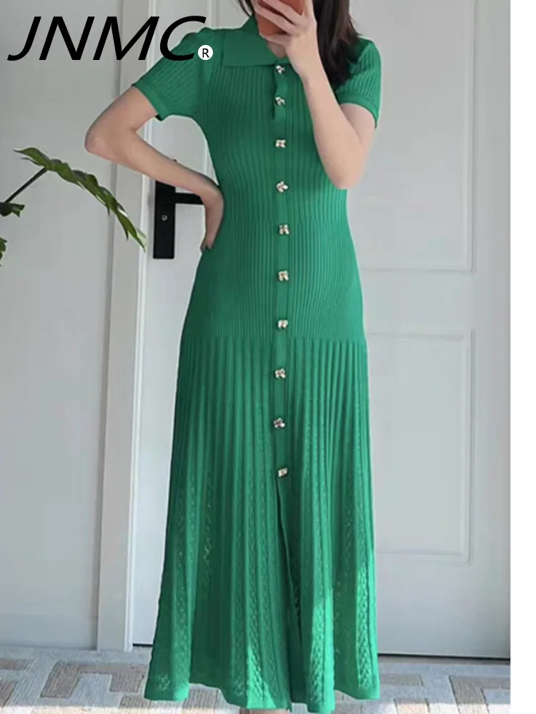 

JNMC Temperament Casual Slim Fit Waist Cinching Single Breasted Knitted Long Dress For Women Spring Summer 2024 New Item