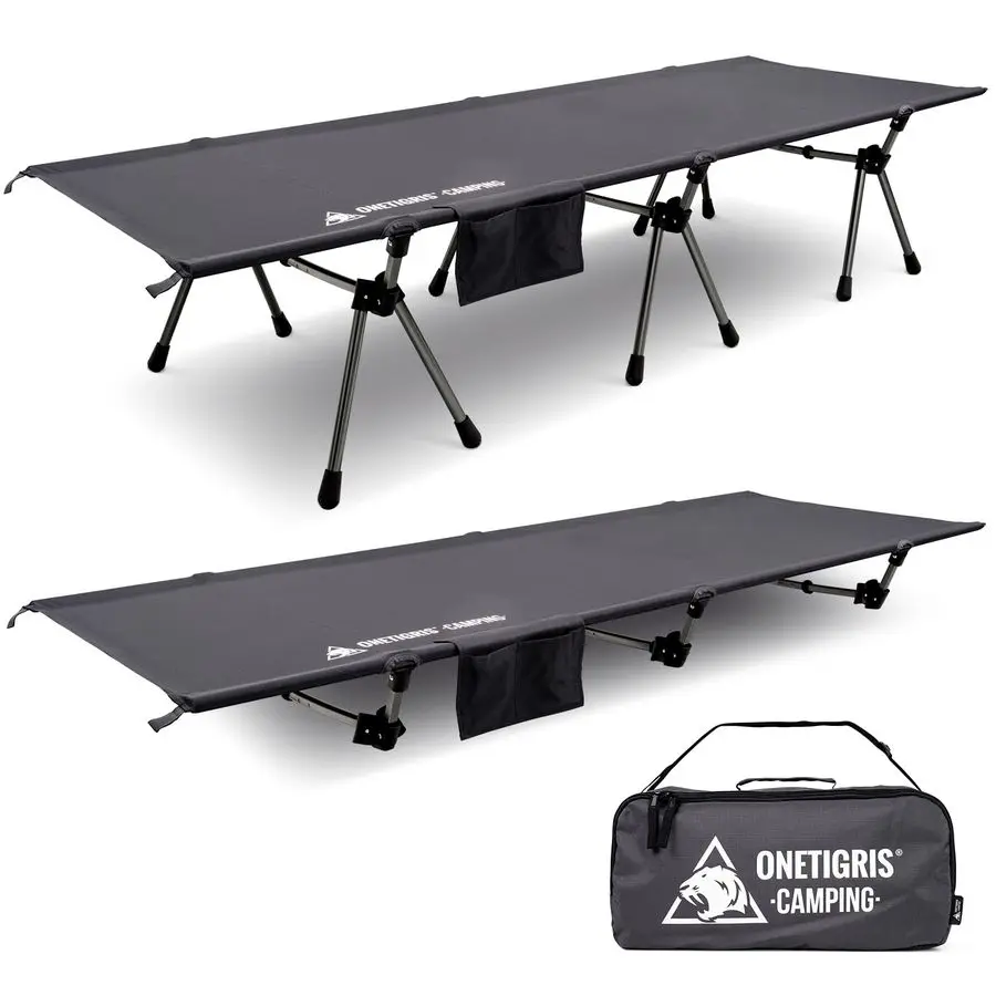 SUPRANUBIS Camping Cot, Height Adjustable with Cot Leg Extenders, Strong Support 330lbs, Lightweight Comfortable Folding Bed for