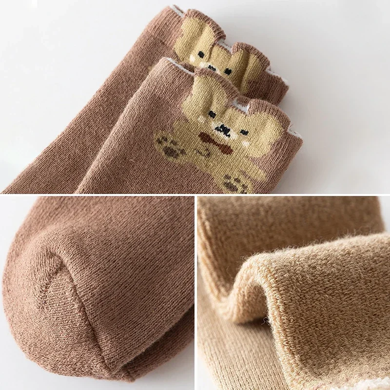 Schattige beer baby katoenen sokken herfst winter warm badstof kniekousen voor pasgeboren effen kleur cartoon baby lange sokken 양말