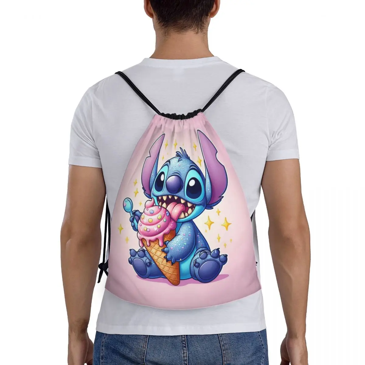 Aangepaste Lilo en Stitch trekkoord rugzak dames heren sport gym Sackpack opvouwbare cartoon schattige trainingstas zak