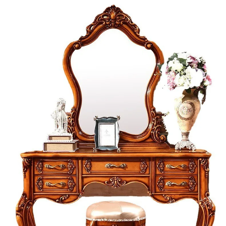 

European Full solid wood bedroom French table Dressing table Mirror American modern