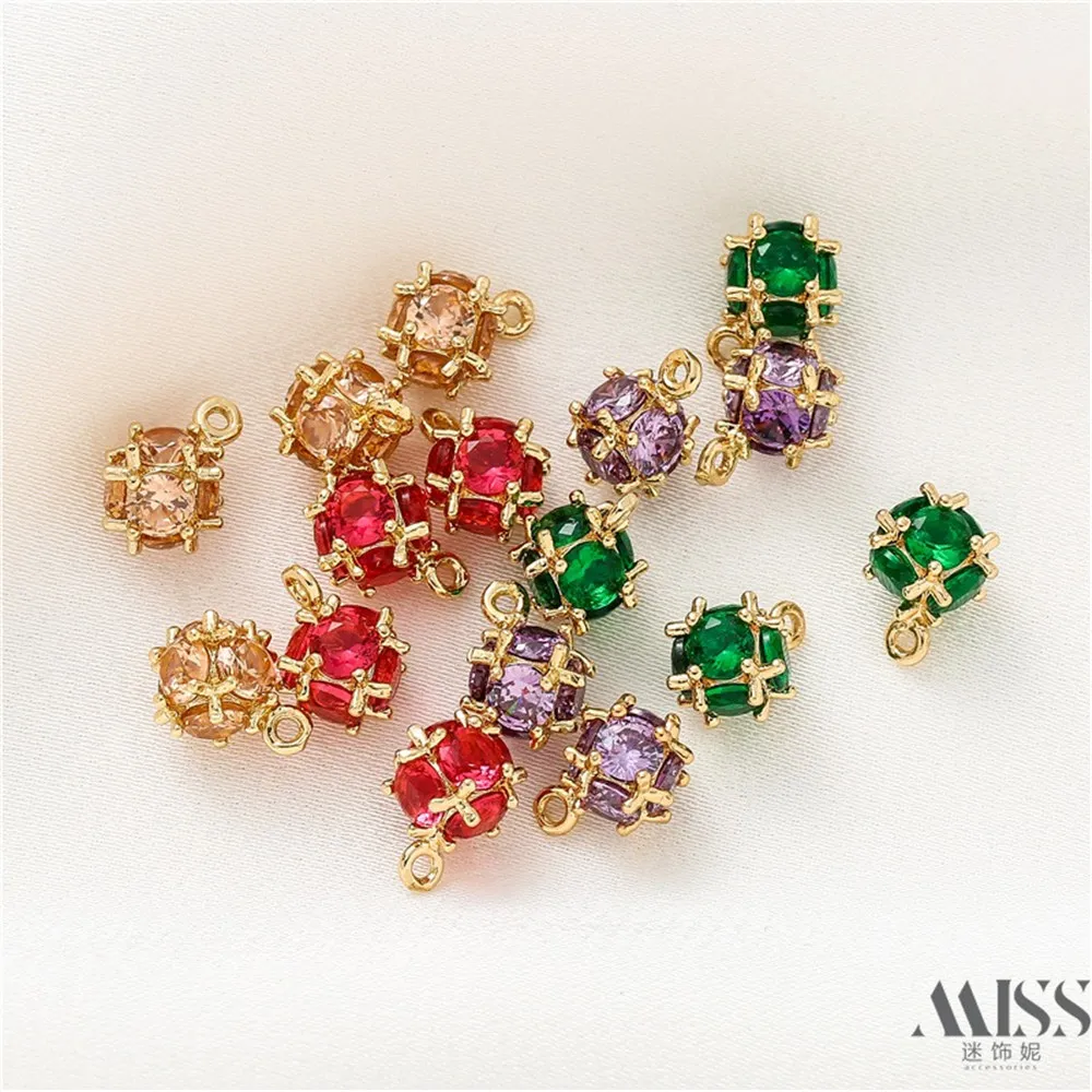 

14K Gold Bag Color-preserving Zircon Pendant Ball Champagne Rose Red Lavender Emerald DIY Accessories Jewelry
