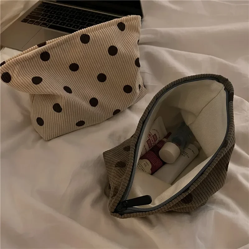 Style Corduroy Cosmetic Bag Women Handbags Purses Smile&Dots Makeup Organizer Storage Makeup Bag Girls Pencil Case Bags