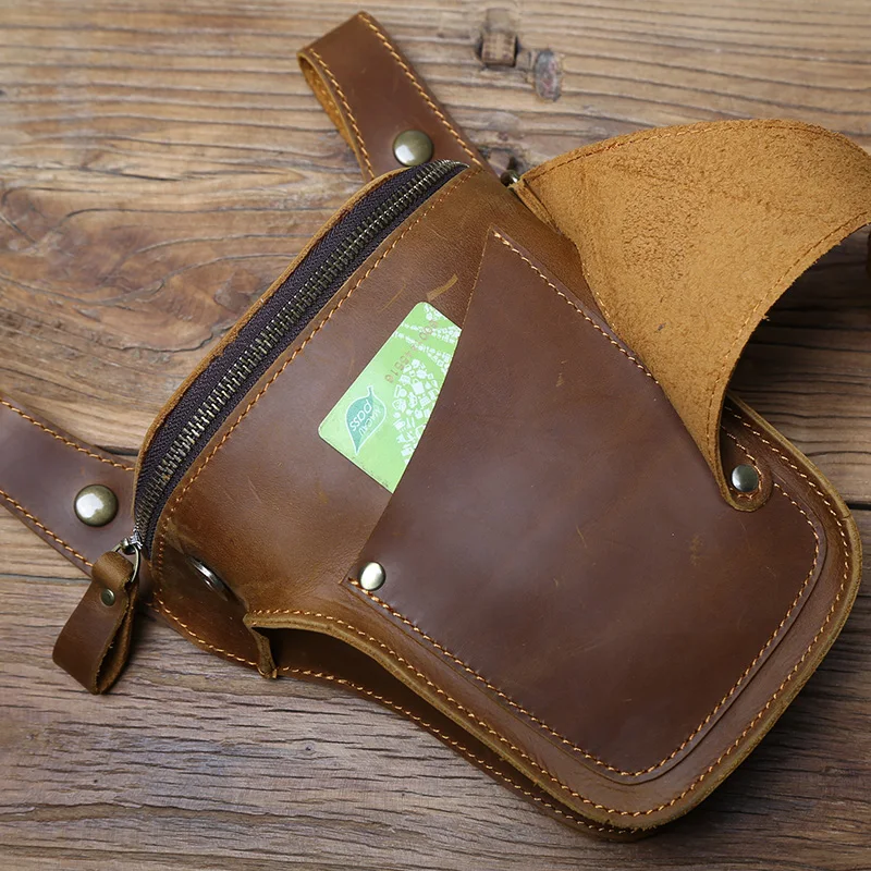 Nzpj Vintage Echt leder Herren Hüft tasche natürliche Rindsleder Outdoor Motorrad Herren tasche verrückte Pferd Leder Handy tasche – Detail 12