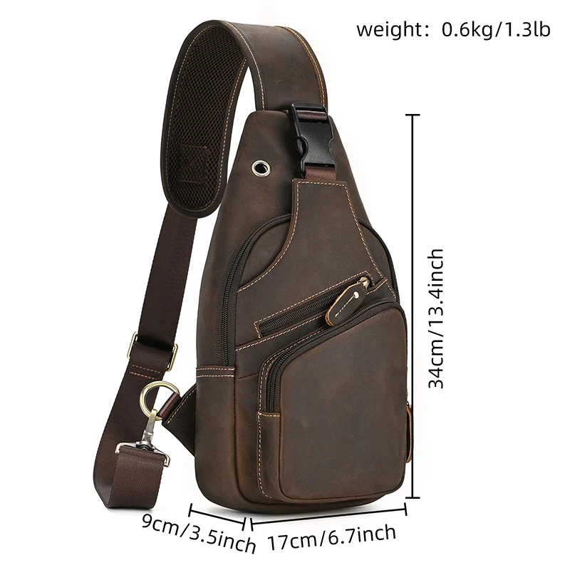 New Fashion Men\'s Chest Bag Single Shoulder Bagpack Bag Crossbody Chest Pack Vintage Style Male Travel Bags Genuine Leather Hot