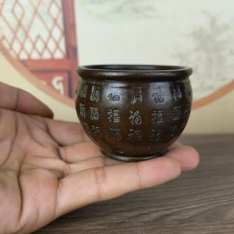 Antique Copper Incenso Queimador Peças De Mão, Latão Baifu Jar Artesanato Decoração, Sala De Estar E Decorações De Escritório