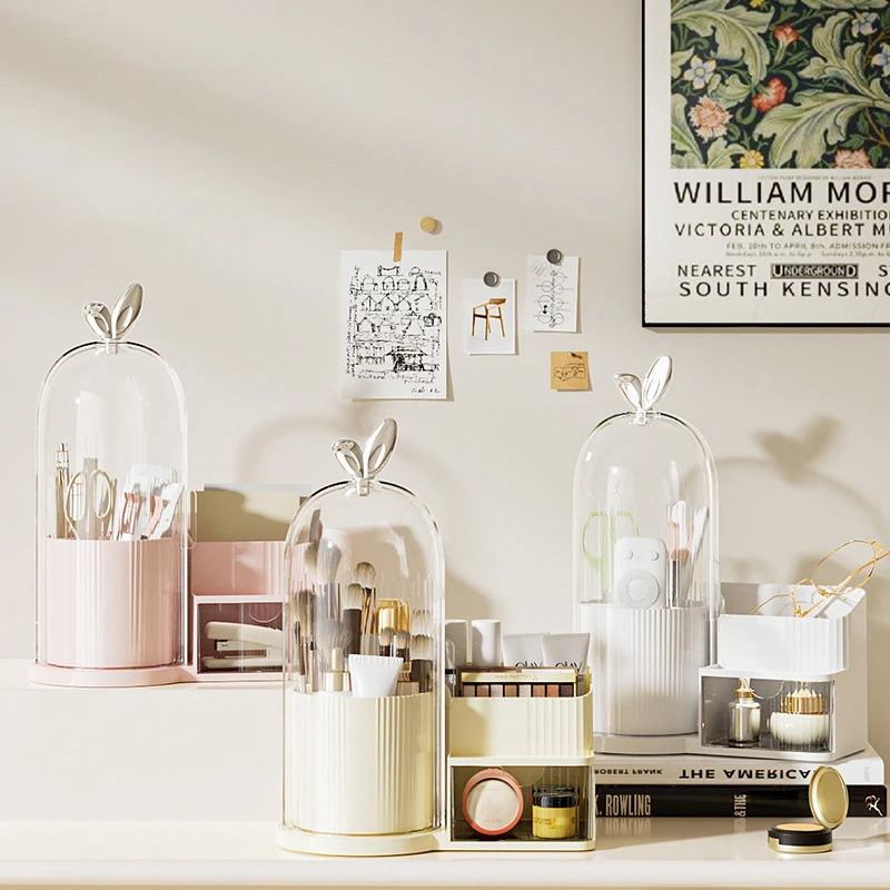 1Pc 360° Rotating Makeup Brush Holder Cosmetic Organizer Waterproof Lipstick Eyebrow Pencil Eye Shadow Dustproof Clear Lid