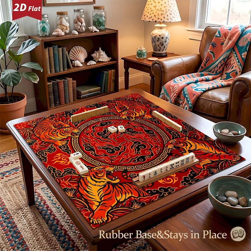 VIKAMA Chinese Tiger Cloud Printed Mahjong Table Mat Anti Slip Noise Reduction Absorbent Mat Home Decoration Table Mat