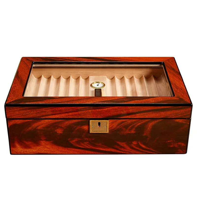 

Double-layer Cigar Humidifier Box with Clear Window and Wood Grain Design Portable Smoking Accessories