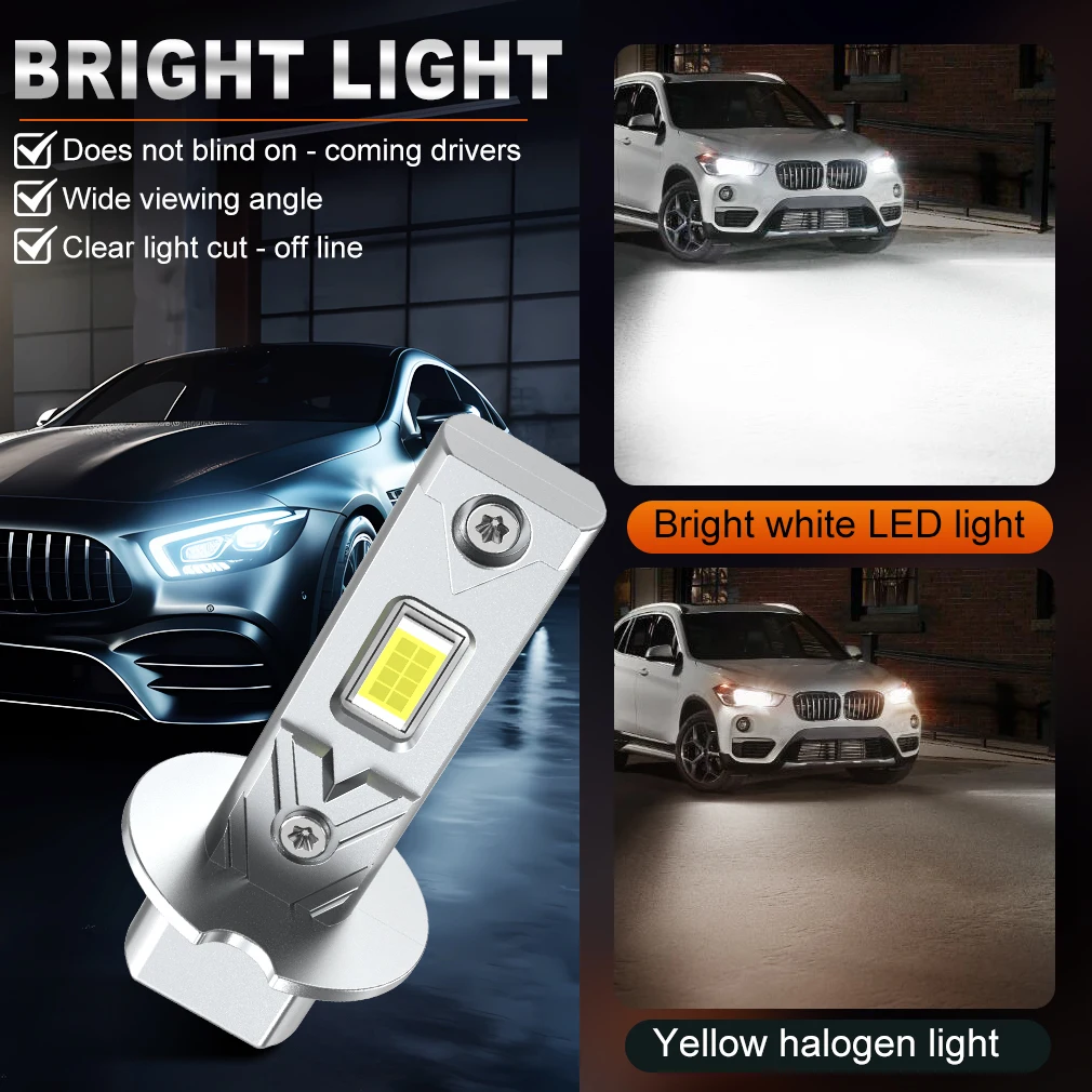 S&D H3 LED Headlight Bulb 100W 20000LM Car Headlight 3570 CSP Chips 6500K White Super Bright Wireless Auto Fog Lamp Fog Lights