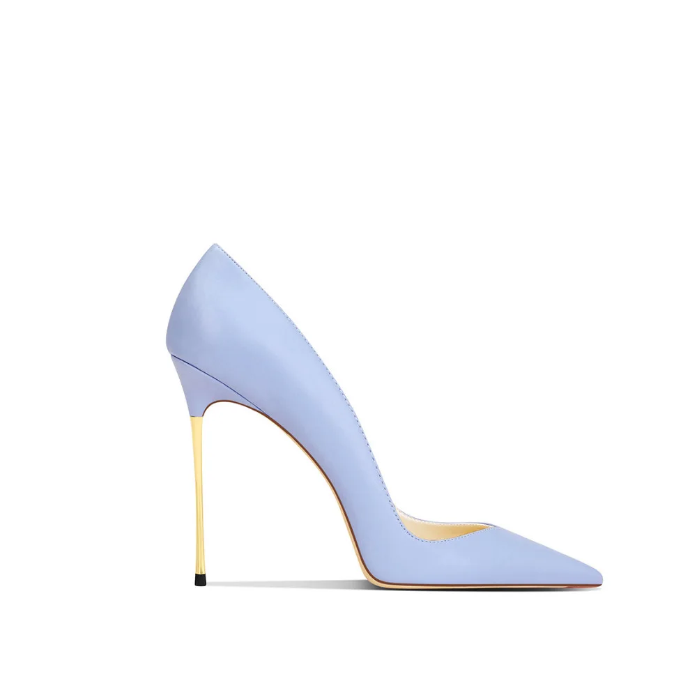 Spring New Arrival Genuine Leather Black French Style Pointed Toe Thin High Heels Women Pumps with Metal Heel