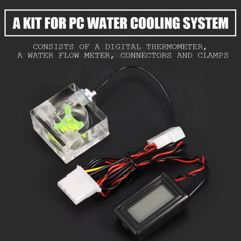 Imagem -06 - Way Digital Flow Meter com Termômetro Computador Water Cooling System Kit com Dois Conectores Pagode Clip pc