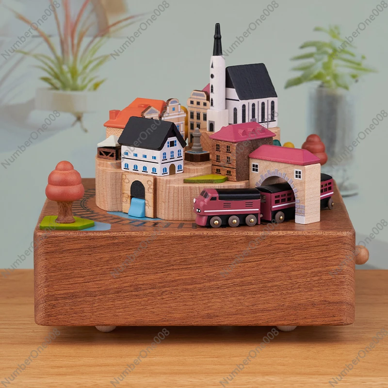 Jeancard Music Box Wooden Music Box Mori Huo Wood Fun Train Girls Girls Christmas Birthday Gifts