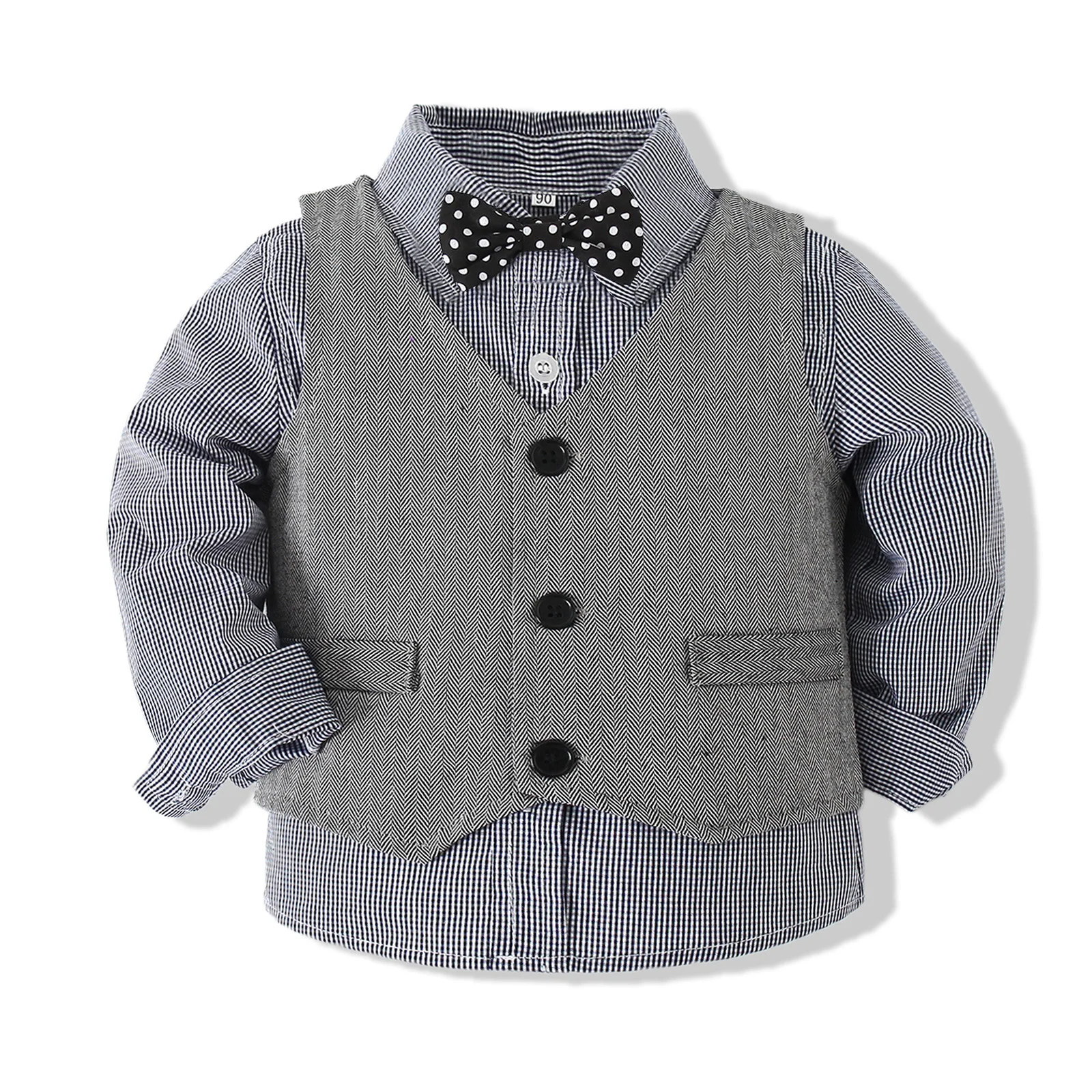 Kids Baby Boys Gentleman Outfit Long Sleeve Striped Shirt Bowtie Vest And Long Pants Suit for Christening Birthday Party School