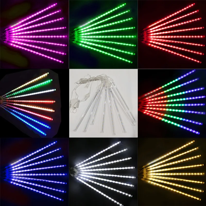 8-Tube 30/50cm Meteor Shower Lights EU/US Plug Power Falling Rain Light Christmas Tree Halloween Outdoor Porch Patio Decorations