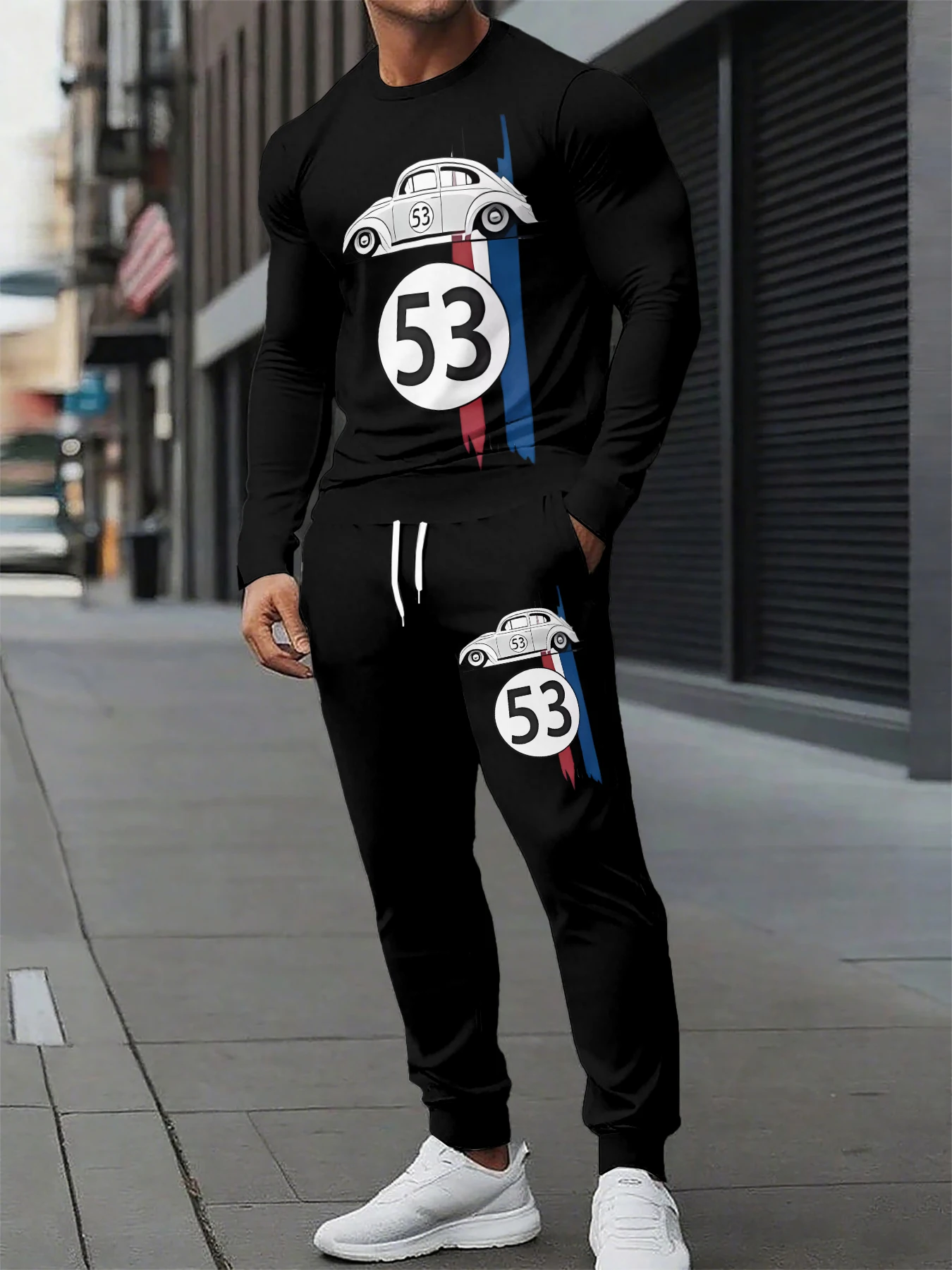 

The autumn new 3-print comfortable fashionable and casual men's outdoor sporty sweatshirt and sweatpants set