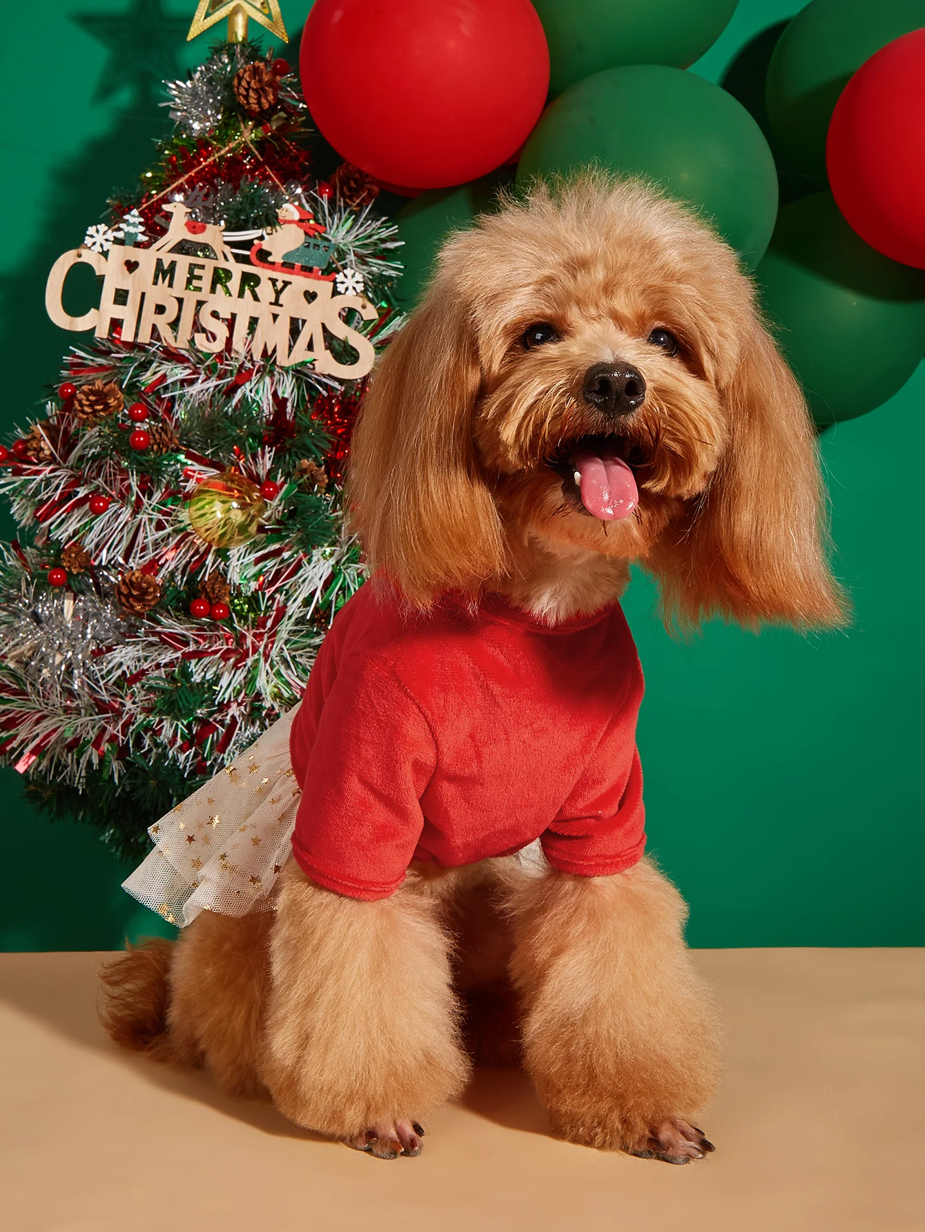 Dog Merry Christmas Dresses Warm Puppy Clothes with Tulle and Stars Costume  Dog Xmas Party Outfit for Dog Cats for Winter Holid