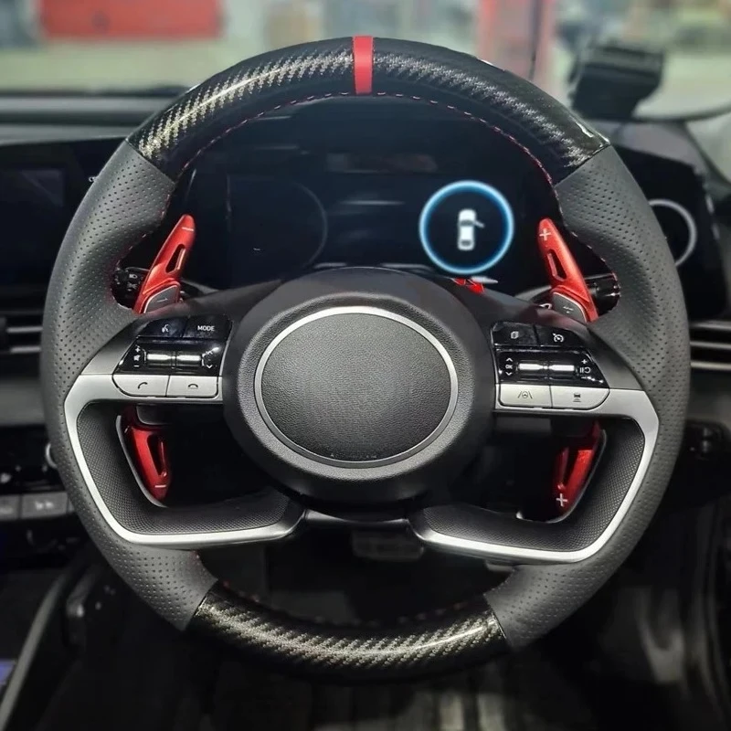 Hand Sewing Car Accessories Steering Wheel Cover For Hyundai AVANTE Santa Cruz Tucson Plug I20  Elantra Kustu 2020 CN7 Interior