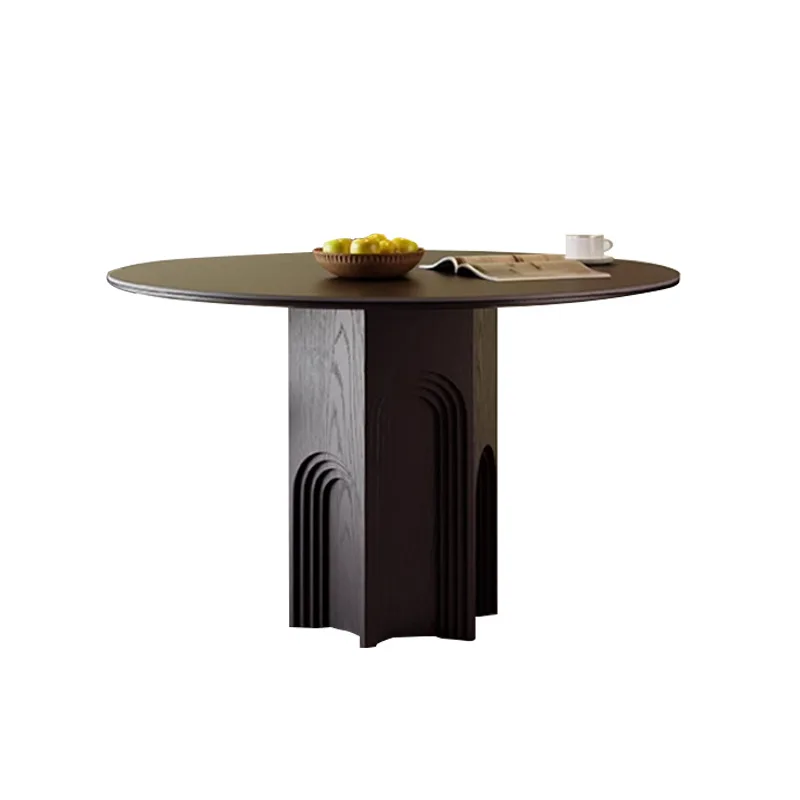 Medieval style solid wood dining table French retro black designer creative round table household small apartment simple