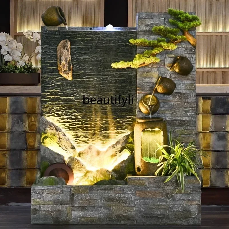 

FF cqyHallway Rockery Decoration Water Curtain Wall Landscape Waterfall Flowing Water Subareas Screens Outdoor Villa Garden Cour